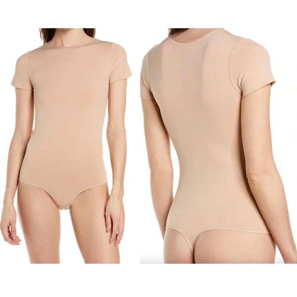 SKIMS Essential T-Shirt Thong Bodysuit in Sandstone Large/X-Large